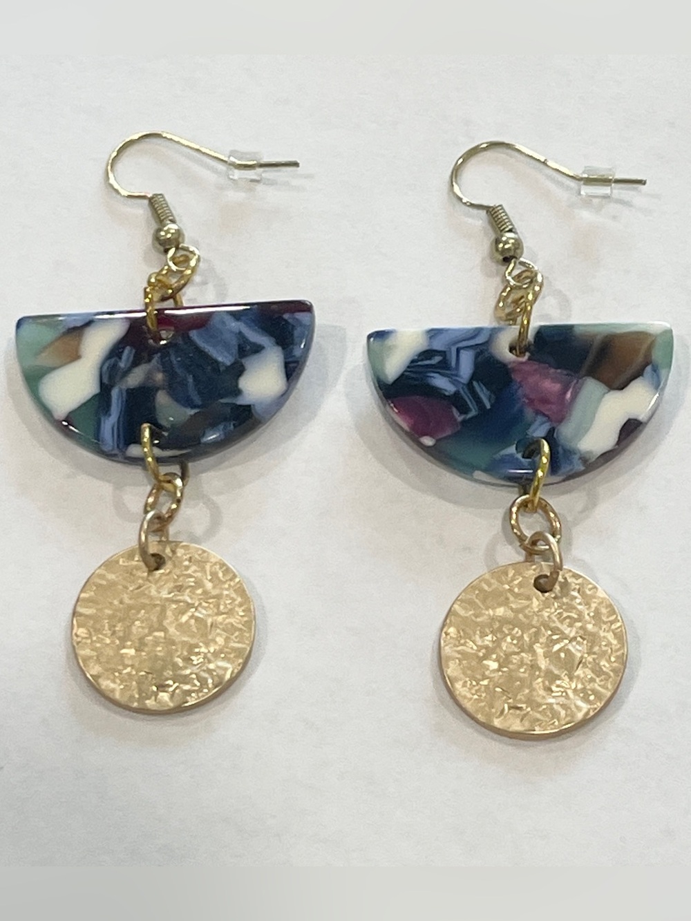 Handmade Resin Half Moon Gold Disc Dangle Earrings Boho Drop Women Jewelry
